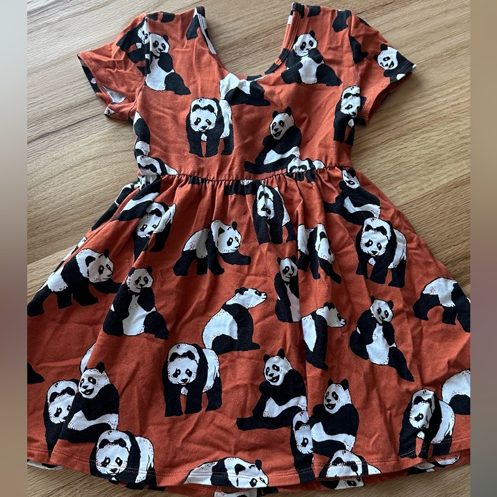 Rags- Adorable Panda Print Kids Dress - Orange